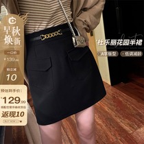 Xiaoyi custom (Tuileries Garden skirt) Female summer a-line denim short skirt hip black high waist skirt