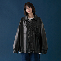Strange Girl Black Pu Locomotive Leather Jacket Women 2021 New Loose Spring and Autumn Fashion Vintage Jacket