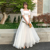  Fugitive princess light wedding dress 2021 new bride French travel shoot forest super fairy small white evening dress summer