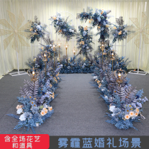 Haze blue wedding floral art simulation flower Wedding arrangement row flower road lead flower point background stage welcome area decorative flower