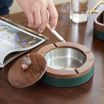 Black walnut ashtray home living room Fashion anti-fly ashtray light luxury creative with cover office gift