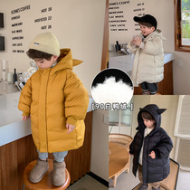 Cotton small class boys down jacket 2021 new children long hooded winter baby 90 white duck down coat tide