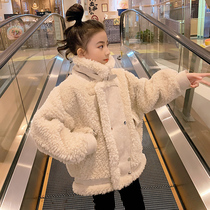 Korean girl coat thickened 2021 new foreign style middle child lamb wool sweater fur one coat tide