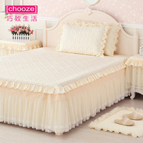 Qiao Life Summer bed cover Princess wind one piece bed skirt lace skirt bed dust cover three sets of pure cotton