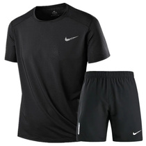 Nike New Pint Sports Suit Mens Summer Ice Silk Speed Dry Casual Short Sleeve Shorts Fitness Running Suit Plus Big Code