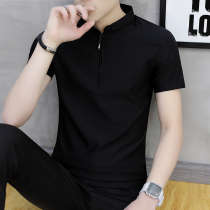 Mens short-sleeved t-shirt stand-up collar summer thin ice silk mens clothing 2021 new cotton trend casual polo shirt men