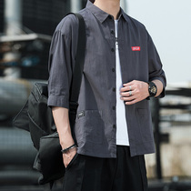 Shirt mens summer seven-point short-sleeved inch shirt trend denim clothes Casual shirt jacket thin top spring and autumn