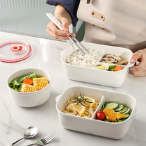 Ceramic split lunch box microwave oven heating special office worker with lid sealed student lunch box round fresh-keeping Bowl
