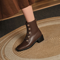 GAIAIER vintage female English boots ~ new female leather boots women slim boots slim Boots Boots