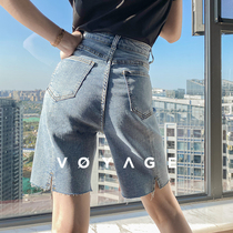 This years small IN high-waisted small slit jeans shorts summer wild thin Western style edging straight wu fen ku