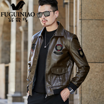 Rich bird leather jacket mens 2021 new autumn and winter flying suit short handsome lapel locomotive high leather jacket