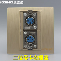 Brushed champagne gold 86 type two female Casson socket gold big three-core female Cannon microphone microphone panel