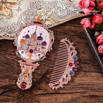 Russian set European style folding makeup mirror Beauty table mirror set Retro castle mirror Princess mirror handle mirror