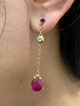 (10-25)(antique collectors) 18K Gold Ruby Diamond earrings egg noodles Ruby about 6 karat