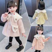 Girls autumn and winter coat New Love backpack children plus cotton thick Foreign coat little girl cotton clothing winter childrens clothing