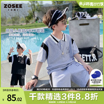 Left West Boy Clothing Boy Summer Clothing Suit 2022 New Summer Handsome Children Slim Fit Pure Cotton Sports Clothes Tide Clothing