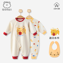 First baby tiger baby conjoined clothes pure cotton spring and autumn style with super cute newborn baby khae climbing clothes for Yangqi Spring Sleeping Clothes Man