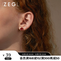 ZENGLIU advanced sense earrings female French Net red black round stud earrings temperament retro simple silver needle ear ornaments