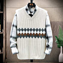 Sleeveless sweater mens vest Junior high school high school students college style knitwear vest Japanese wild line jacket Waistcoat
