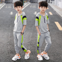 Children boy short sleeve suit 2022 new summer style handsome Korean version CUHK boy boy foreign air sports tide child clothing