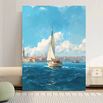 油画　船 額なし⚫︎【ヨーロッパ画家】ヴィタリエ ズブコ 「船」 25×19