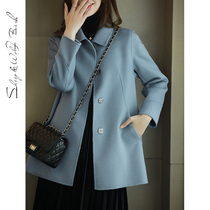 Smog blue double-sided wool coat female Korean version of small man short double-sided jacket 2021 new autumn thin