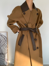 Limited 650 custom European station light luxury sheepskin splicing double-sided cashmere coat advanced woolen jacket 21 new
