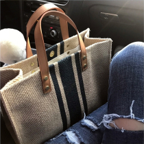 Korean version of womens portable briefcase professional commuter stripes simple shoulder big bag ins large capacity canvas bag