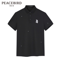 (Mall same section) Taiping bird mens clothing 2022 summer dark black wind white embroidery POLO B2DBC2273