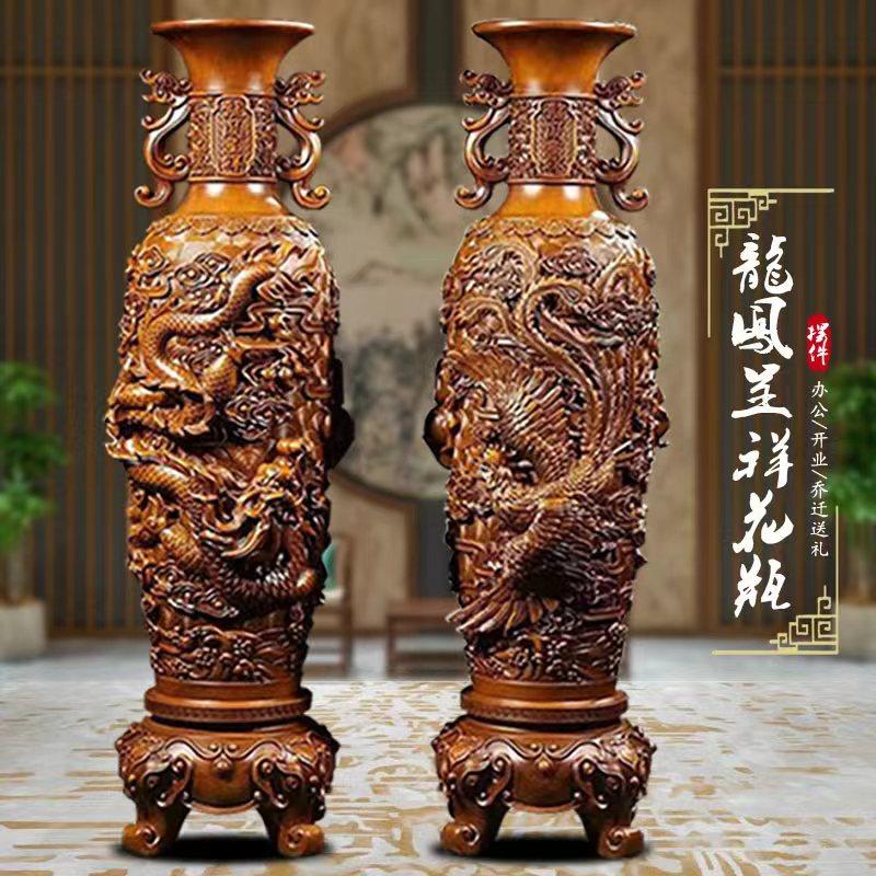 花瓶一対 龍鳳2個セット 紫砂 中国民国 夏永君製 花瓶一対 龍鳳2個