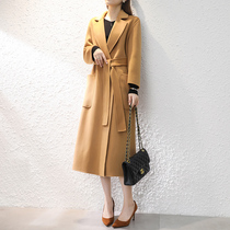 Three lotus double-sided cashmere coat womens slim long 2020 autumn and winter new lace-up wool coat coat