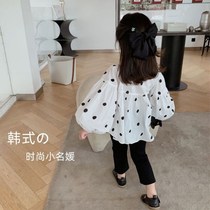 Baby doll shirt long sleeve polo point girl bubble sleeve jacket foreign style little girl 2021 Spring and Autumn new fashion