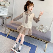 Girl dress spring and autumn dress childrens skirt jk uniform Academy style middle child girl princess dress two-piece suit