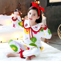 Childrens pajamas spring and autumn girls cotton home clothes autumn and winter girls foreign atmosphere tide big children long sleeve set baby