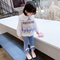 Childrens sweater and horse clip 2021 autumn new childrens autumn girl vest foreign knit waistcoat baby wear