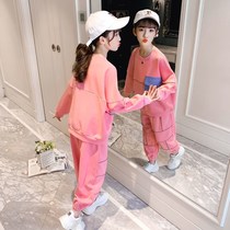 Girls sports sweater set 2021 Spring and Autumn new children Foreign style Net red autumn girl reflective two-piece tide