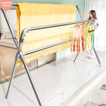 Good helper lifting clothes rack Household balcony Indoor drying quilt artifact Floor folding telescopic cool clothes rod