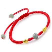 This life year 24K Gold red rope anklet female turn golden bead anklet male red rope braided red rope ankle couple