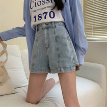 Denim shorts womens 2021 new spring high waist straight tube loose wide leg thin all-match popular pants ins tide