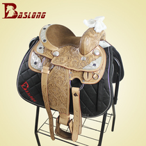 baslong equestrian riding saddle childrens Western saddle full set of cowhide carved saddle series eight feet Dragon