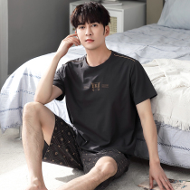 Pajamas Mens Summer Cotton Short-Sleeved Shorts Mens Junior Thin Summer Casual Pullover Plus Size Loungewear