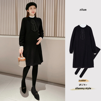 Pregnant womens sweater long autumn and winter maternity knitted winter suit fashion turtleneck pregnancy black dress