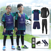 Spring Summer Childrens football clothes four sets of boys girls beat bottom speed dry jerseys for primary and middle school students training match team uniforms