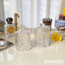 French vintage relief lace storage box candy tea swab glass storage jar with lid jar glass jar