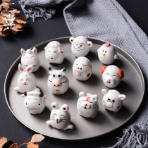 Tea pet ornaments boutique can raise meat handmade tea puppet twelve Zodiac cute small animal creative ceramic road decoration