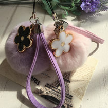 Korean creative Rex rabbit hair ball mobile phone pendant camera U disk bag hanging decoration cute pompon flower leather rope