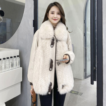 Haining leather down jacket women's long fox fur collar fur 2021 winter new sheepskin slim coat