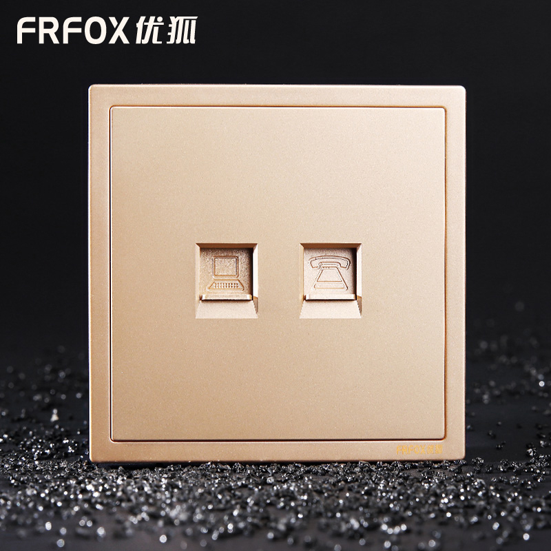 Youhu switch socket 5XD flat champagne gold computer + telephone socket concealed wall switch socket panel