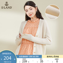 ELAND clothed early spring deposit Korean version sweet and beauty-like temperament v collar long sleeve needle cardio-weaters light and thin jacket woman