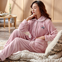 Pajamas womens autumn and winter thickened velvet coral velvet 2021 New flannel winter warm home clothing set
